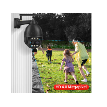 Dvigubos akies WiFi PTZ 4 MP lauko kamera su spalvotu naktiniu vaizdu