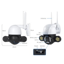 WiFi PTZ lauko kamera su galingu LED apšvietimu (2K vaizdas + 360° valdymas)