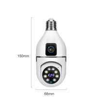 WiFi lemputės tipo PTZ kamera su dvigubu objektyvu ir 360° stebėjimu